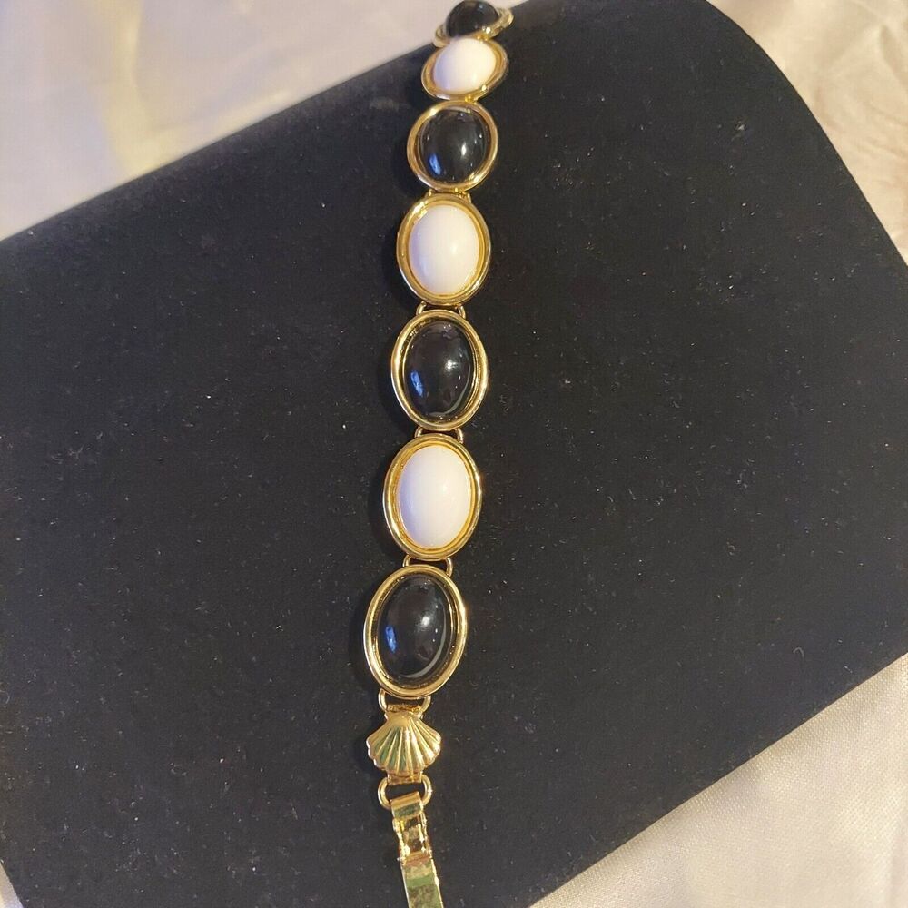 Black And White Link Bracelet Goldtone